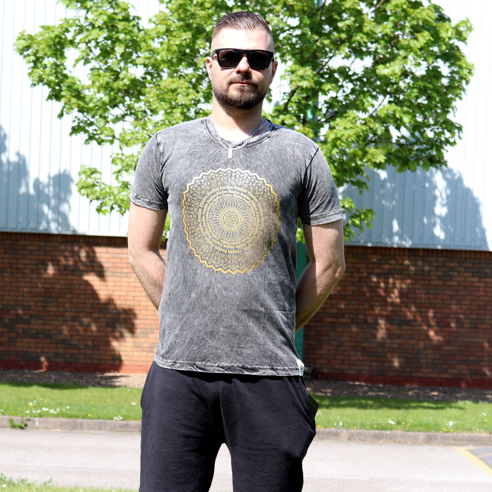 Nomad Sari Stonewashed Cotton T-Shirt – Mandala – Dark Grey – Small